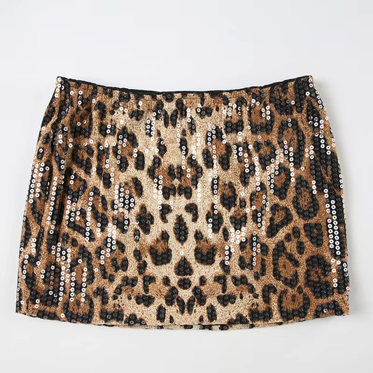 mini jupe leopard à paillette